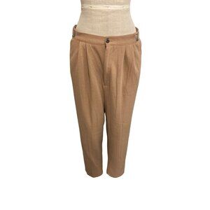 Vintage Ashly Brent Womens Pleated Tapered Pants With Adjustable Waist In Camel